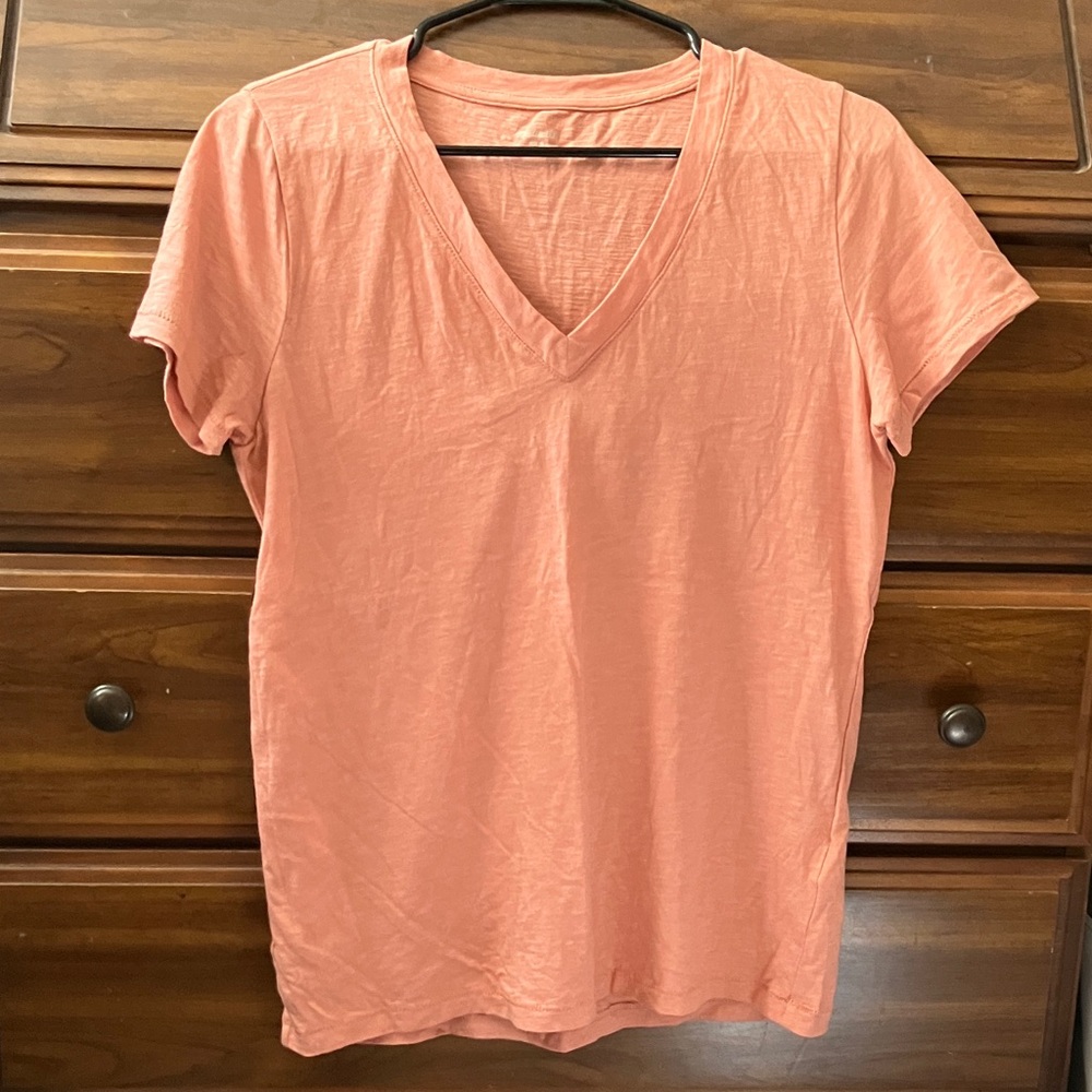 NWOT Madewell whisper cotton v neck tee, salmon, burnished blush, small